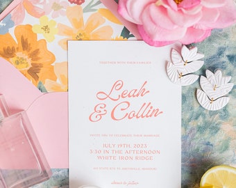 Leah Wedding Invitation | Retro Wedding Invite | Trendy | Unique Wedding | Bright Wedding Invitations | Modern Wedding Invitations