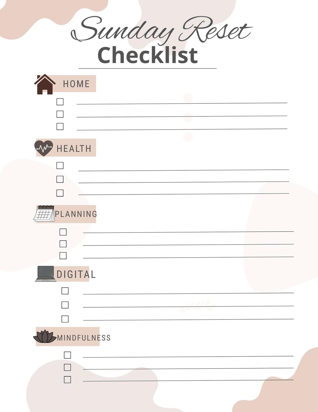 Sunday Reset Checklist.pdf Sunday Reset Checklist Printable – Weekly Reset Planner – Neutral ...