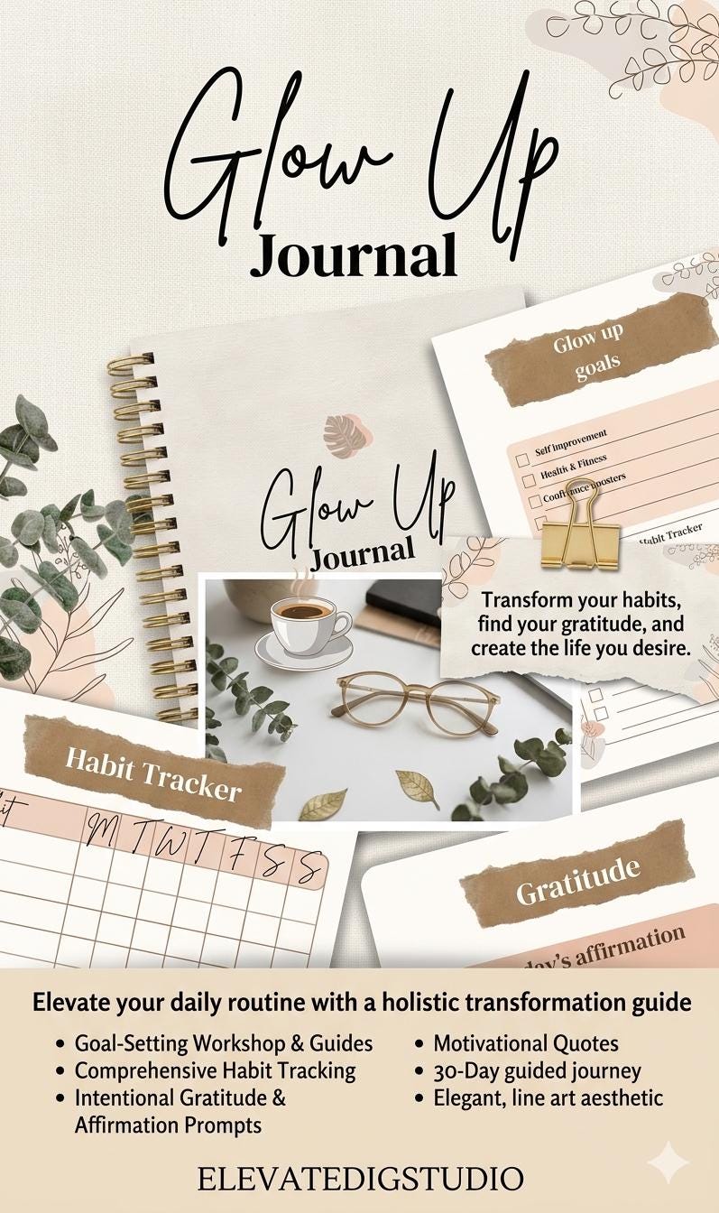 Glow up Journal Printable | Self Improvement Planner | Gratitude ...