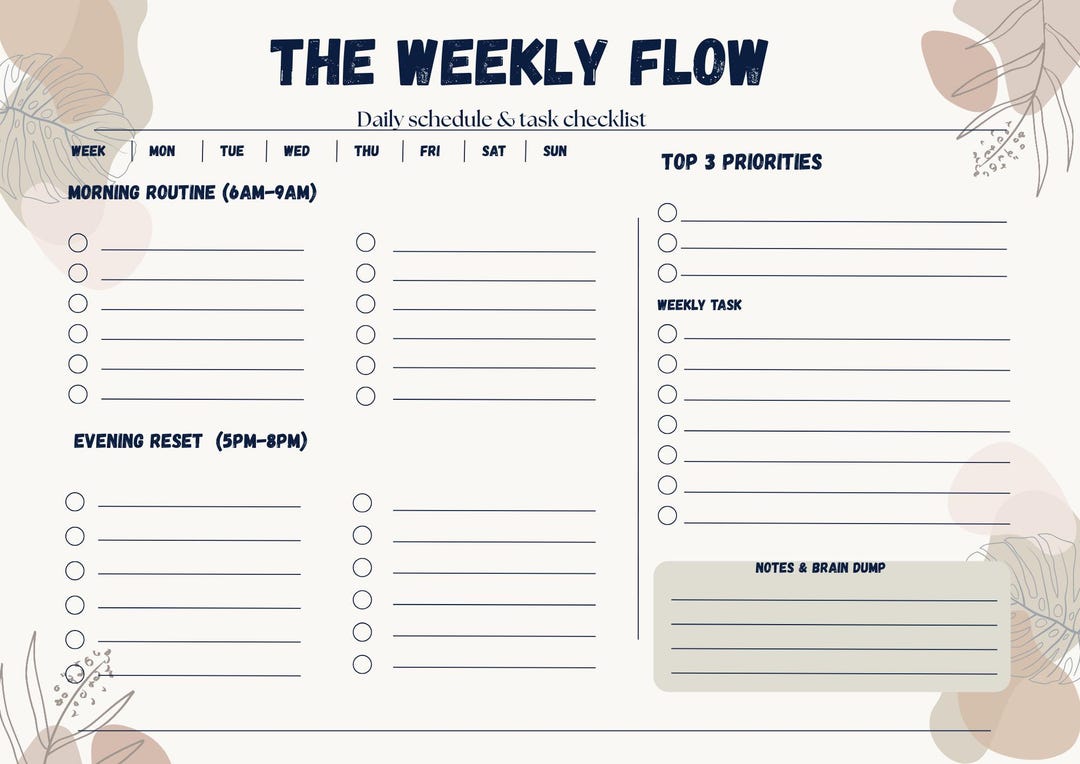 Weekly Flow Planner Printable | Weekly Productivity Planner ...