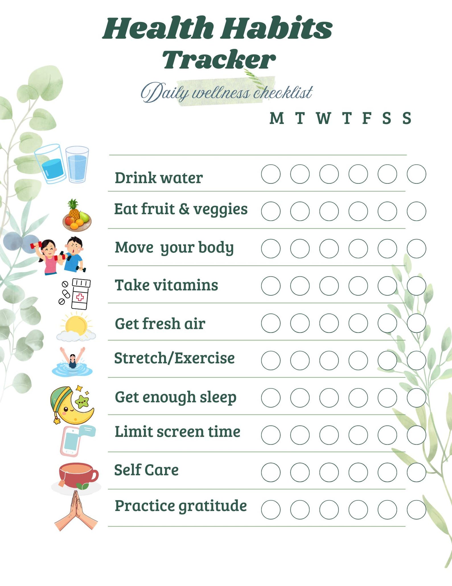 Healthy Habits Tracker Printable | Daily Habit Tracker | Wellness ...