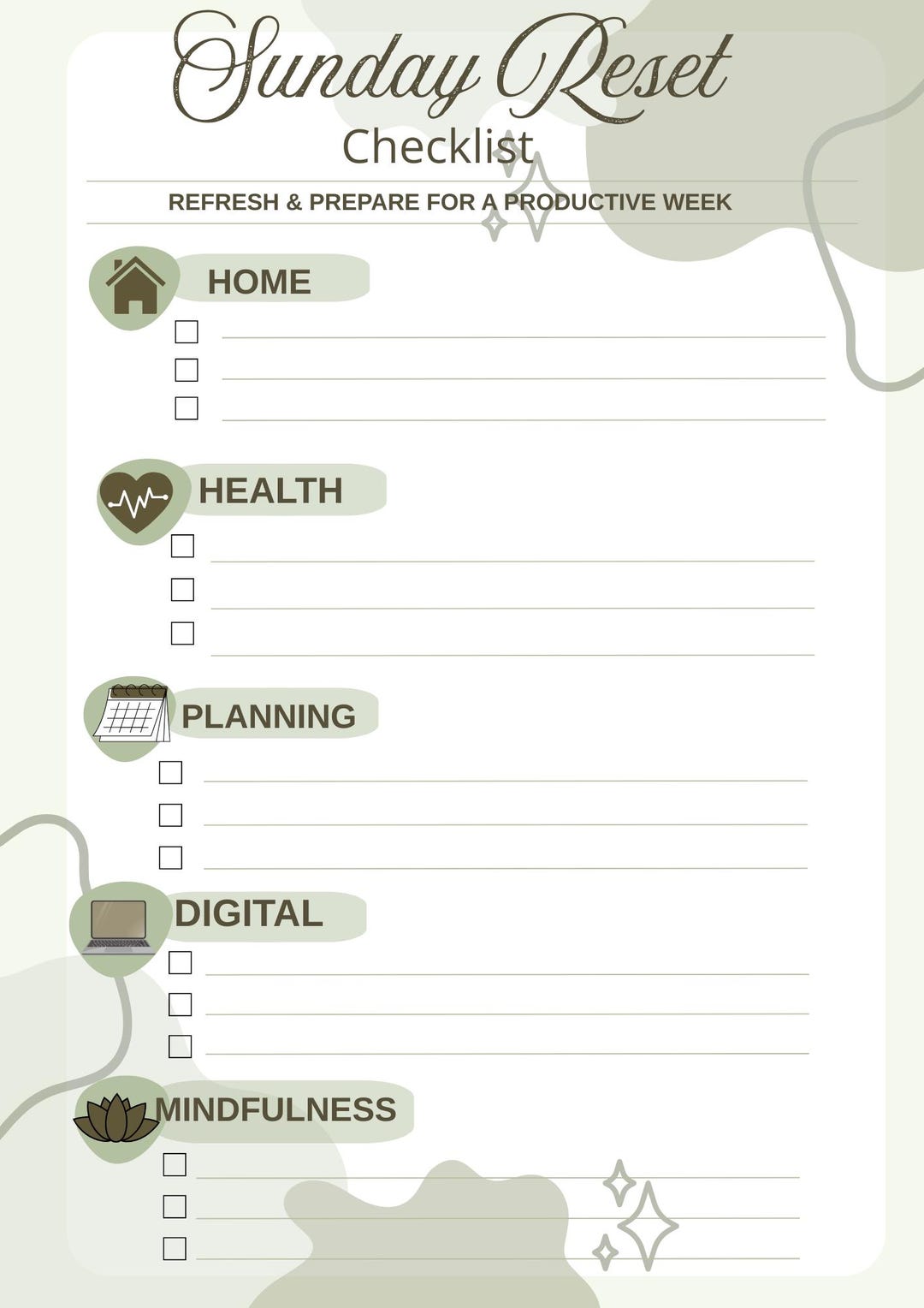 Sunday Reset Checklist.pdf Sunday Reset Checklist Printable – Weekly Reset Planner – Minimal ...
