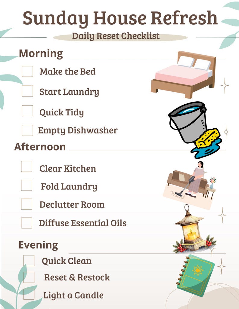 Sunday Reset Clean Checklist.pdf Sunday House Refresh Checklist | Printable Cleaning Checklist | Home ...