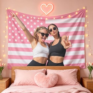 Custom Pink American Flag Tapestry:Personalize Banner with Your Photo,Home decorations