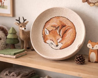 Machine Embroidered Sleeping Fox Rope Bowl