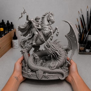 St. Georg Drachentöter STL | Epische Ritter zu Pferd Statue 3D Druck Datei | Mittelalterliches Fantasy Resin Modell | Sammler Figur