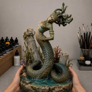 Estátua da Medusa, escultura em resina pintada à mão | Estatueta de criatura mitológica | Estátua de personagem de mitos e lendas | Presente para amantes de arte fantástica