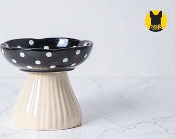 Mushroom Cat Feeding Bowl | Elevated Cute Pet Dish | Polka Dot Food Bowl | Raised Stand Feeder for Cats | Aesthetic Home Pet Dining Setup