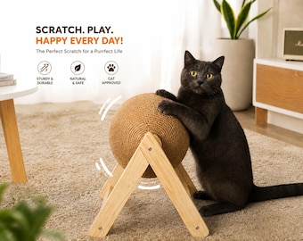 Griffoir à roulettes pour chats d'intérieur – Alternative au griffoir traditionnel pour protéger vos meubles, griffoir en bois avec balle en jute