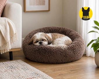 Round Plush Pet Bed Cushion | Soft Calming Nest Design | For Small Pets Sleeping Comfort | Cozy Donut Shape Mat for Indoor Rest Use