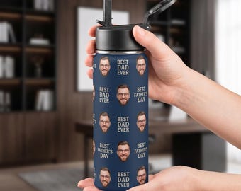 Custom Face Water Bottle for Dad, Personalized Insulated Tumbler with Kids Faces