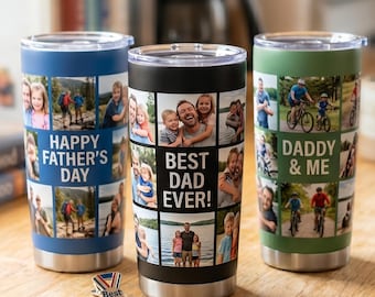 Personalized Dad Tumbler with Photo Collage, Custom 20oz Stainless Steel Tumbler, Father's Day Gift