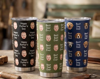 Personalized Baby Face Tumbler, Custom Photo Travel Mug for Dad, Grandpa (20oz Stainless Steel)