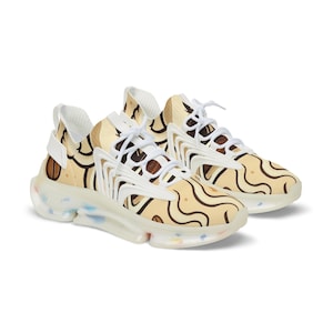 Yellow White Black Striped Sneakers Men's Mesh Sneakers | Bold Striped Athletic Shoes