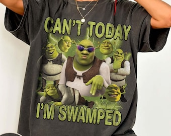 Camiseta vintage "Hoy no puedo, estoy desbordado" de Comfort Colors, camiseta retro divertida con meme de Shrek, camiseta de Fiona y Shrek, meme del ogro "Estoy desbordado"