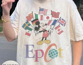 Comfort Colors® Mickey EPCOT Shirt, Vintage Mickey Flags of Nations 90s Style WDW Tee, Disney EPCOT World Tour, Disney Family Trip Tee