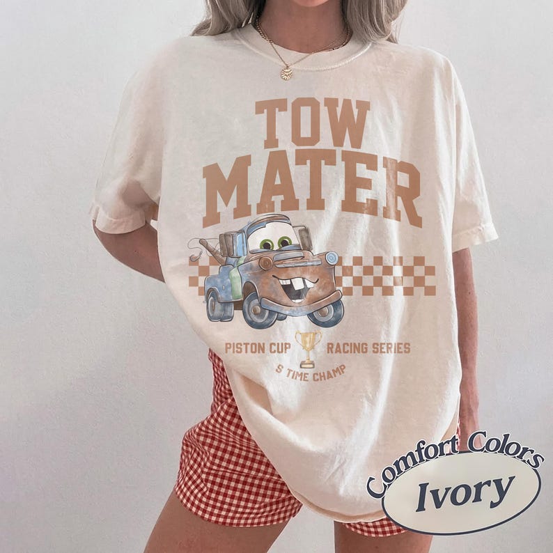 Vintage Tow Mater Shirt, Disney Cars Mater Tee, Piston Cup Racing Series Graphic Shirt, Retro Pixar Cars T-Shirt, Disney Family Trip Gift image 1
