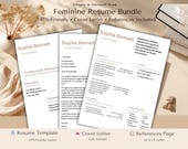 Feminine Resume Bundle | ATS Friendly Canva CV, Cover Letter (Digital Download)