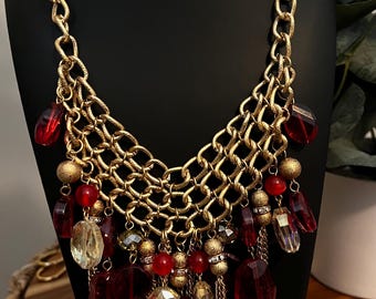 Vintage Red Crystal Bib Necklace