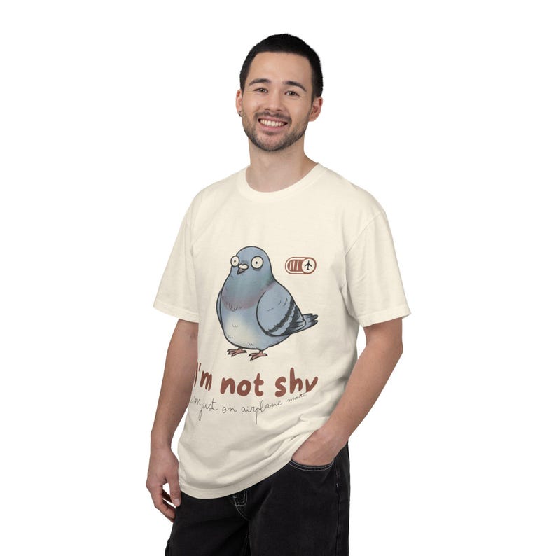 Socially Awkward Pigeon Shirt | I'm Not Shy I'm Just On Airplane Mode | Funny Introvert Gift | Quirky Derpy Bird | Wholesome Bird Lover Tee image 8
