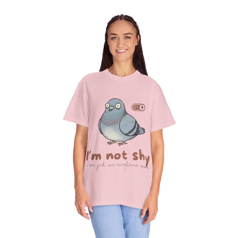 Socially Awkward Pigeon Shirt | I'm Not Shy I'm Just On Airplane Mode | Funny Introvert Gift | Quirky Derpy Bird | Wholesome Bird Lover Tee image 9
