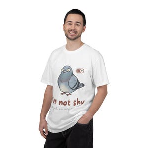 Socially Awkward Pigeon Shirt | I'm Not Shy I'm Just On Airplane Mode | Funny Introvert Gift | Quirky Derpy Bird | Wholesome Bird Lover Tee image 7