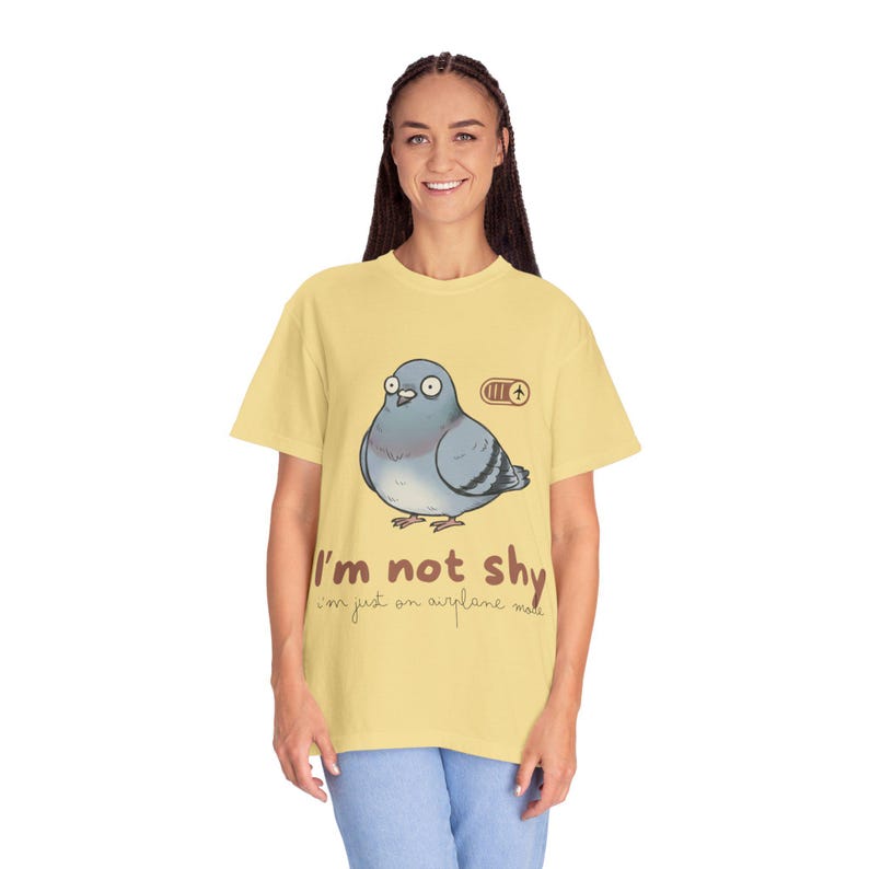 Socially Awkward Pigeon Shirt | I'm Not Shy I'm Just On Airplane Mode | Funny Introvert Gift | Quirky Derpy Bird | Wholesome Bird Lover Tee image 10