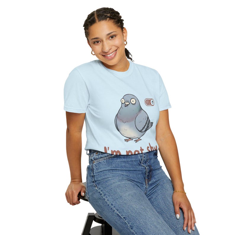 Socially Awkward Pigeon Shirt | I'm Not Shy I'm Just On Airplane Mode | Funny Introvert Gift | Quirky Derpy Bird | Wholesome Bird Lover Tee image 11