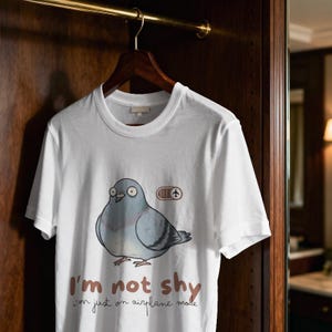 Socially Awkward Pigeon Shirt | I'm Not Shy I'm Just On Airplane Mode | Funny Introvert Gift | Quirky Derpy Bird | Wholesome Bird Lover Tee image 5