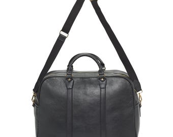 Weekendväska i äkta läder – vattentålig handbagageväska (svart)
