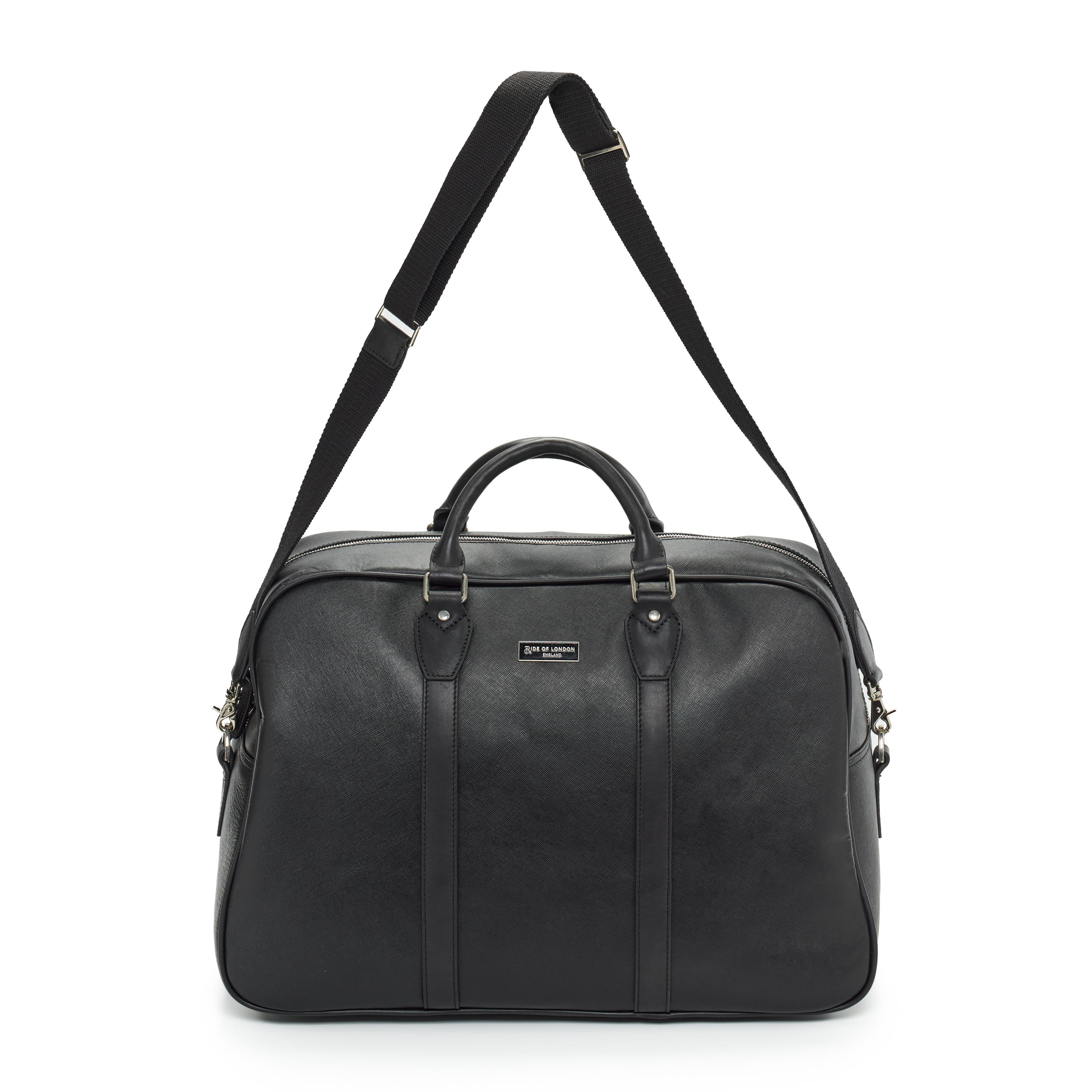 Genuine Leather ROL 004 Travel Holdall - 50cm Weekend Duffel Bag, Water-Resistant Carry-On Luggage (Black)