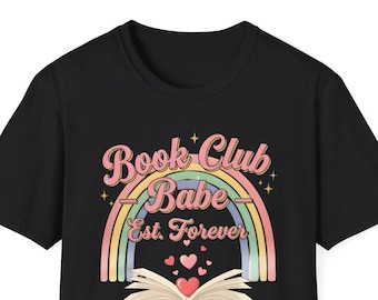 Camiseta Book Club Babe • Camiseta retro arcoíris con libro abierto, ropa cómoda para leer