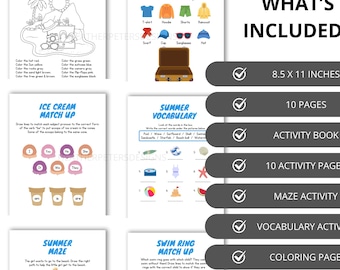 Libro de actividades Summer Spark • 10 divertidas páginas imprimibles para niños • Hojas de actividades • Paquete digital