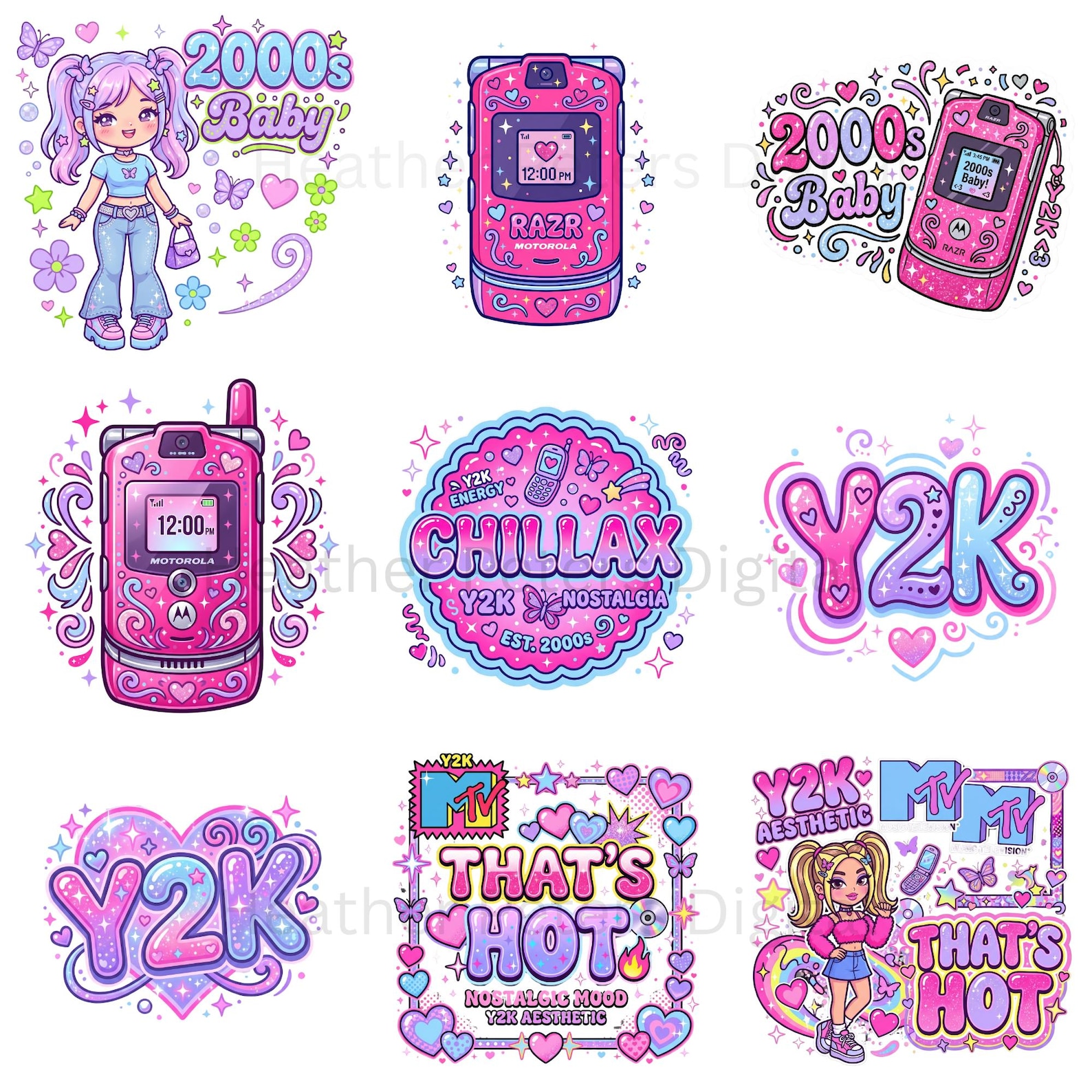 Y2K PNG Bundle • 22 Retro 2000s Graphics • Myspace Stickers • Nostalgic ...