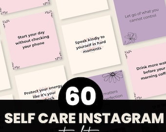 60 plantillas de Instagram para el autocuidado / Publicaciones editables en redes sociales con Canva (Descarga digital)