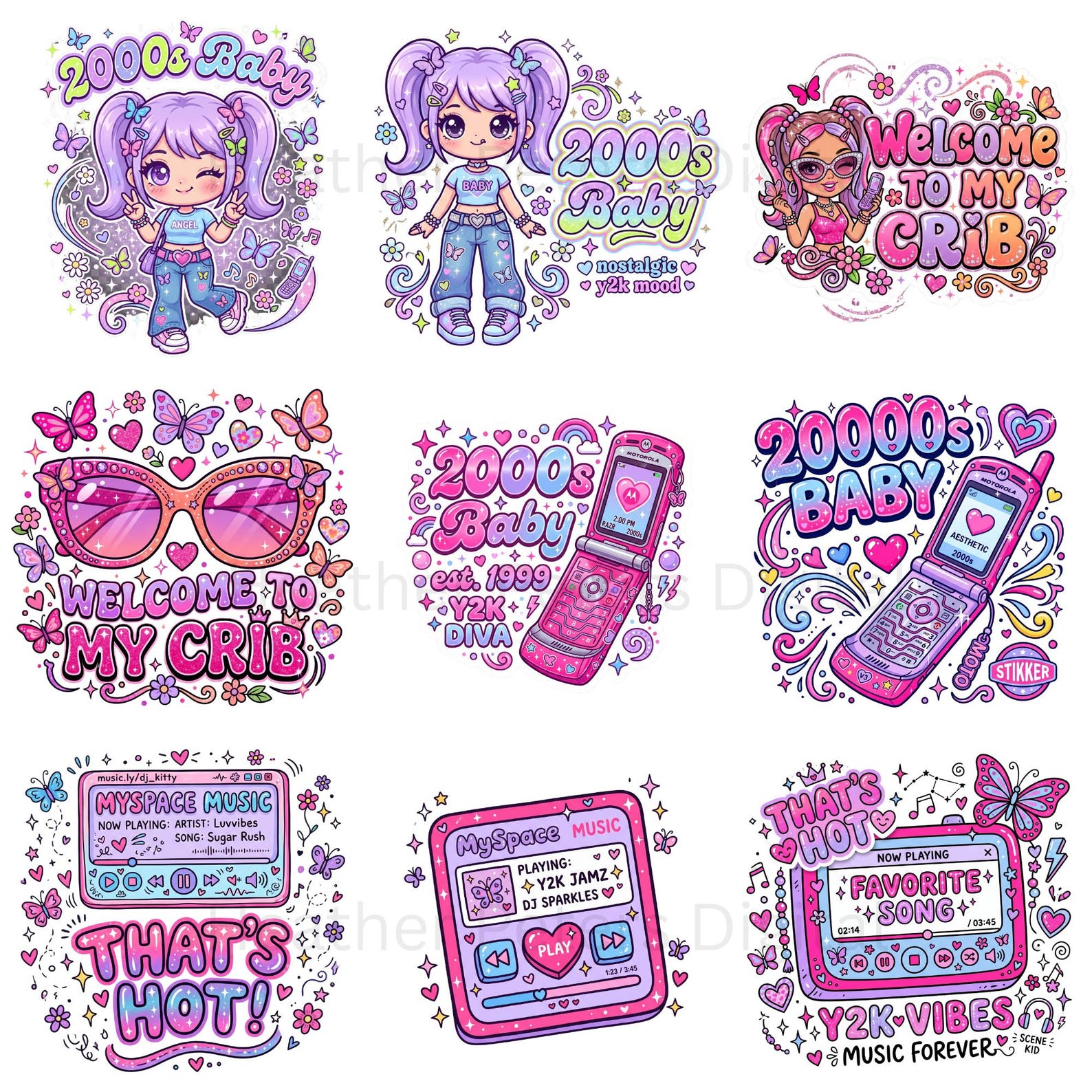 Y2K PNG Bundle • 22 Retro 2000s Graphics • Myspace Stickers • Nostalgic ...