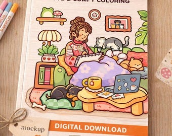 Momentos acogedores en el café: Una escapada digital para colorear, ideal para soñadores y creativos.