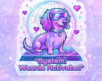 Pegatina Cyber Y2K Dachshund / Neon Retro Internet Weenie Dog PNG