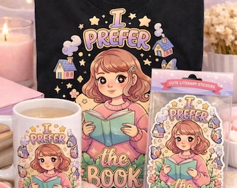 Prefiero el libro PNG – Diseño de sublimación de niña leyendo en tonos pastel (descarga digital)