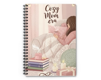 Cuaderno espiral / Diario rayado estilo "Acogedora Mamá", ilustración de hogar en tonos pastel suaves