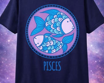 Imagen PNG del signo zodiacal Piscis / Clip art de astrología del pez azul caprichoso / Diseño de sublimación para camisetas, tazas y pegatinas