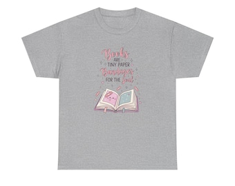 Camiseta con el lema "Los libros son pequeñas vendas de papel" / Camiseta con ilustración de libro abierto leyendo
