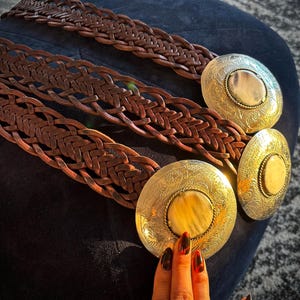 Moroccan Riveted Circle Leather belt Artisan Handcrafted Hammered Wheel Buckle Leather Double  main image 3