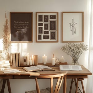 Christian Wall Art Set | Matthew 28:6 Bible Verse, Cross Prints (Digital Download)