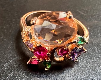 585 14K RG Gold gestempelt Boho Multi-Edelstein Bunte Cluster Statement Ring Größe 7