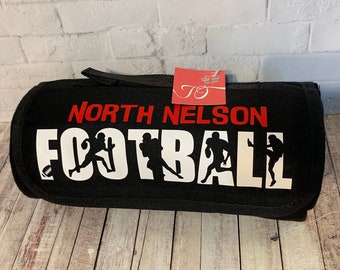 Personalized Football Fleece Roll Up Blanket, several colors to choose from. Sports Fleece Blanket.