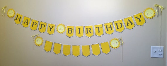sunshine happy birthday banner yellow gray personalize etsy yellow happy birthday banner