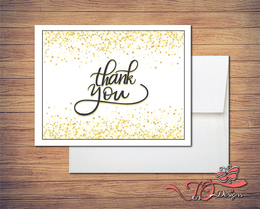 Printable Gold Confetti Thank You Card - Digital File, PDF, Instant ...