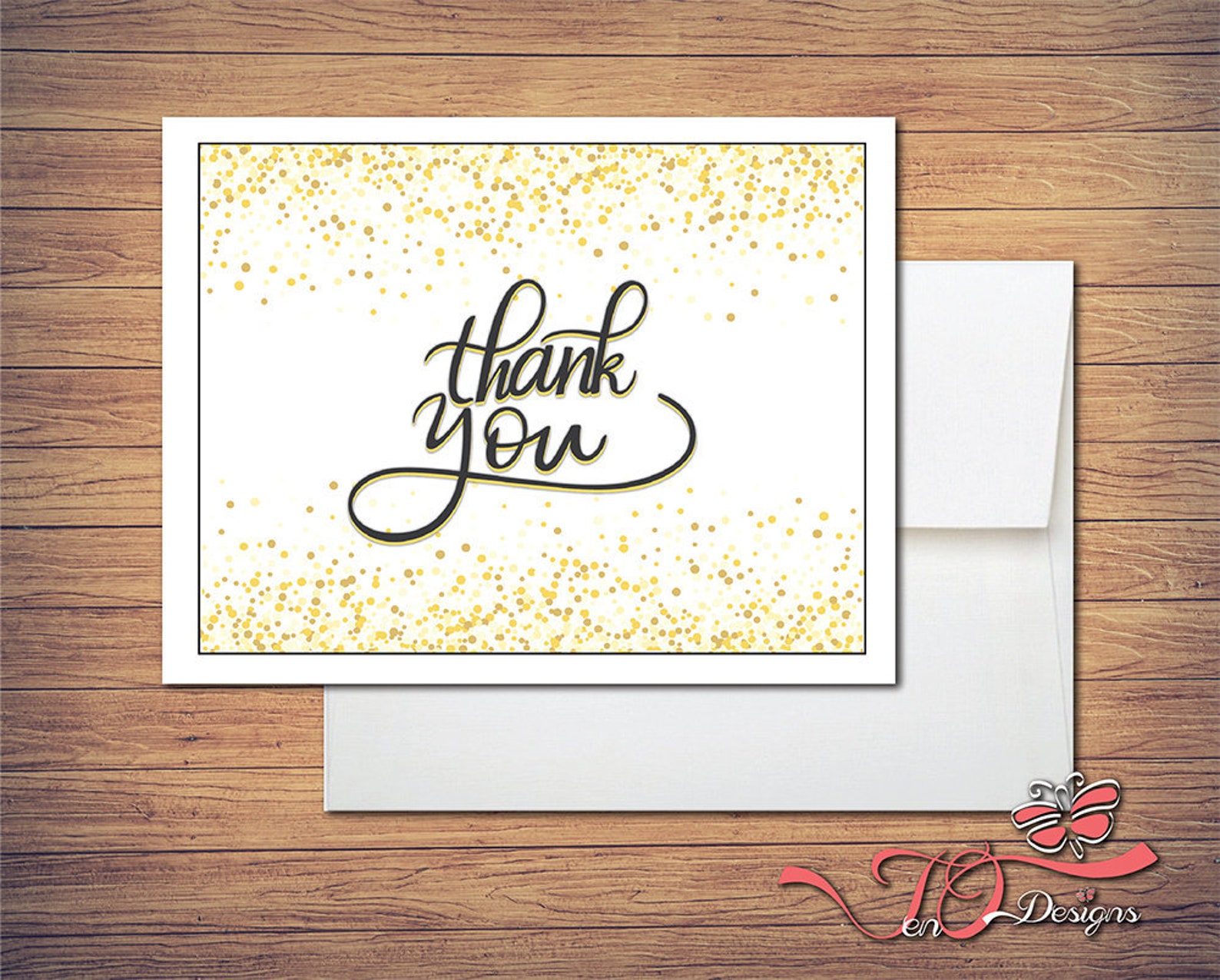 Printable Gold Confetti Thank You Card - Digital File, PDF, Instant ...