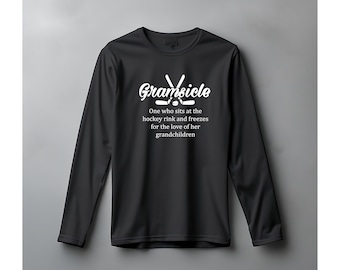 Black Gramsicle Hockey Long Sleeve Tee - S-2XL Unisex. Sistersicle, Mimisicle, Hockey Grandma, hockey mimi, gift for grandma, Hockey Nana
